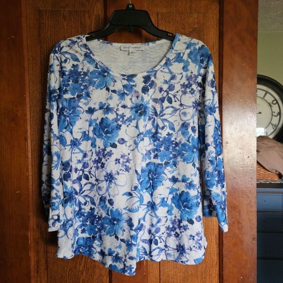 Emily Daniels Petite Large White Floral Cotton Blouse PL | 3/4 Sleeve Top - Picture 1 of 4